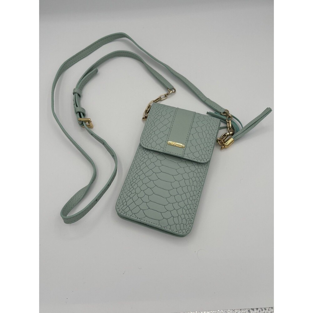 GiGi‎ New York Phone Case Leather Mini Crossbody Embossed Seafoam Purse Tassel